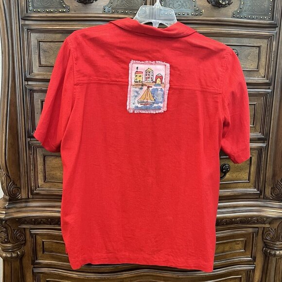 Stonebridge Vtg Linen Rayon Set Top Plus Size 1X Pants XL Red Nautical Travel - Picture 8 of 16